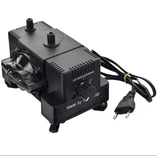 A black electronic pump or filter unit with a rotary control knob, labeled AS-40000G, on a white background. It includes a power cord with a European plug.