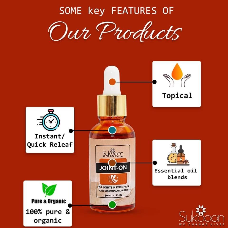 Sukoon Joint-On product with key features on a red background