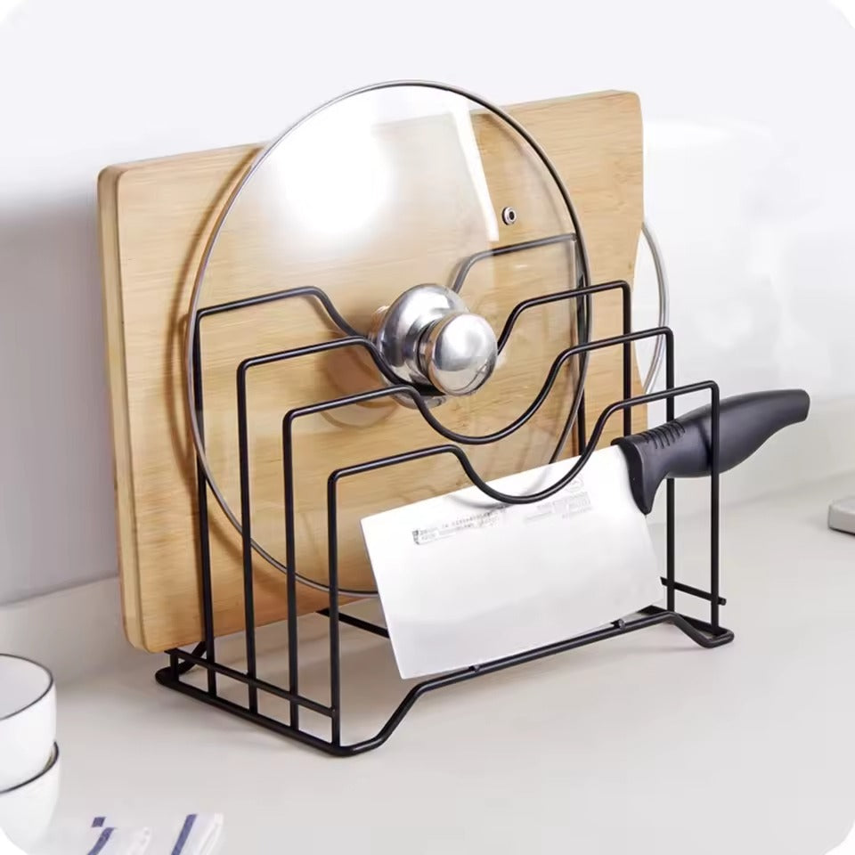 Kitchen lid organizer rack on countertop ARISHBA Pakistan