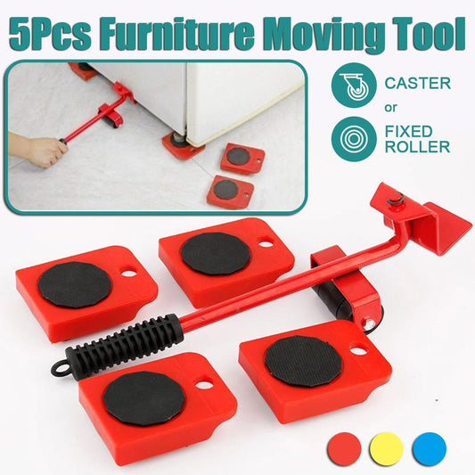 Furniture moving tool set with red and black components on a white background