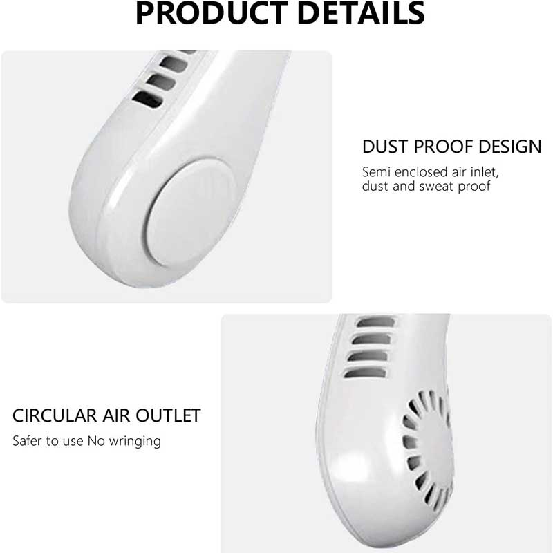 Product details of a white hair dryer with dust proof design and circular air outlet on a white background.