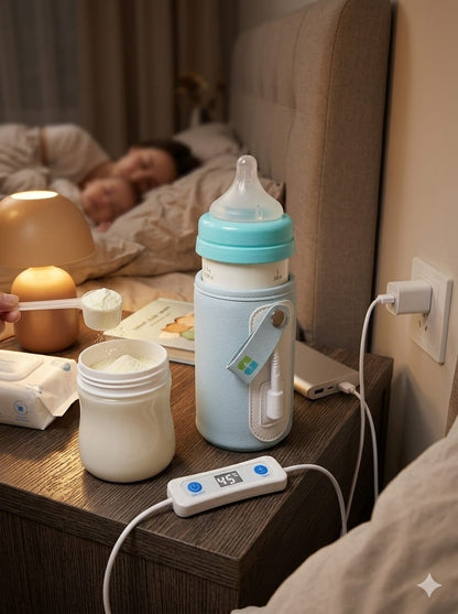 USB Baby Bottle Warmer | Adjustable Temperature Display | Portable Milk Warmer Sleeve for Car, Power Bank & Travel