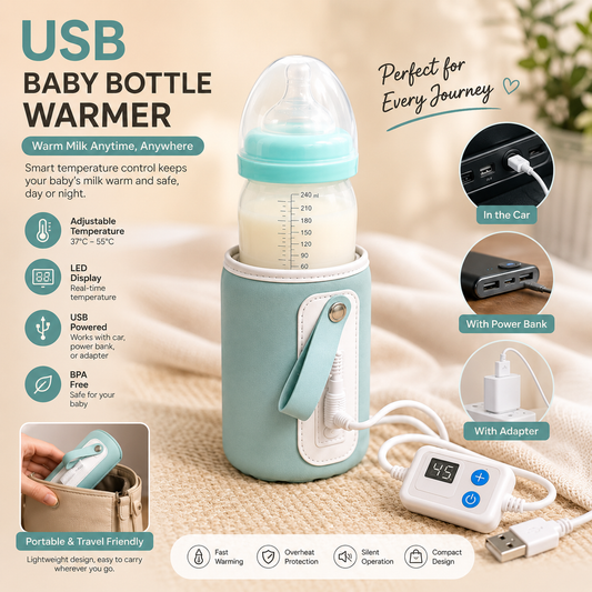 USB Baby Bottle Warmer | Adjustable Temperature Display | Portable Milk Warmer Sleeve for Car, Power Bank & Travel