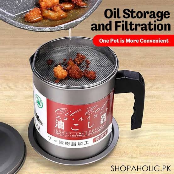 1.4L Fryer Oil Filter Pot | Carbon Steel with Stainless Steel Strainer | Oil Storage Jug for Kitchen