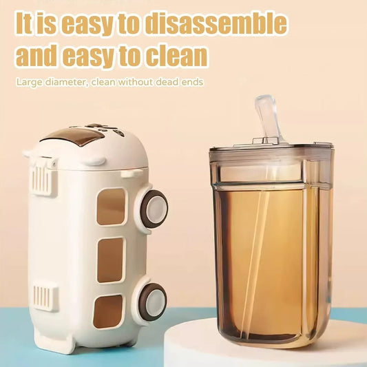 White and clear tumbler with a straw on a light beige background