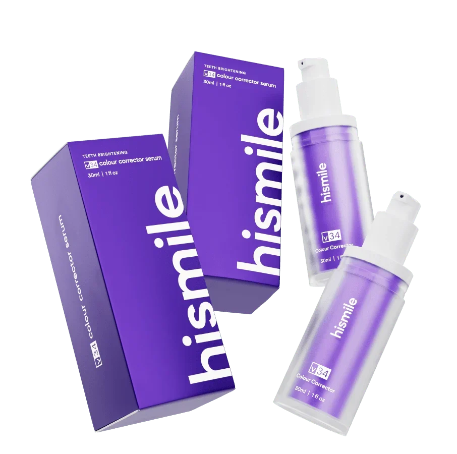 hismile skincare products including boxes and bottles on a white background