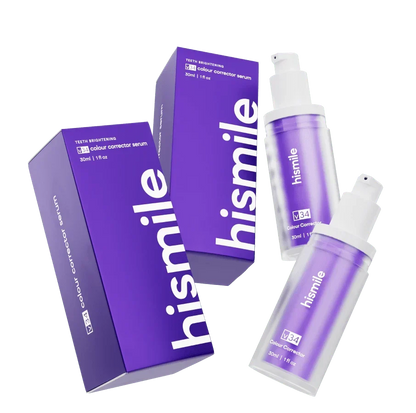 hismile skincare products including boxes and bottles on a white background