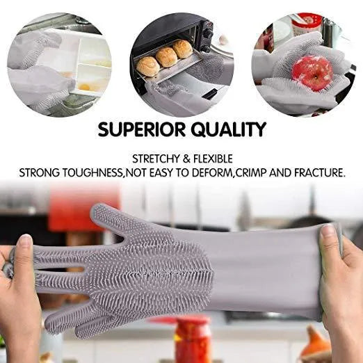 Silicone Washing Full Finger Gloves with built-in scrubber ARISHBA Store