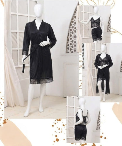Black lace nightgown on a mannequin with a white background