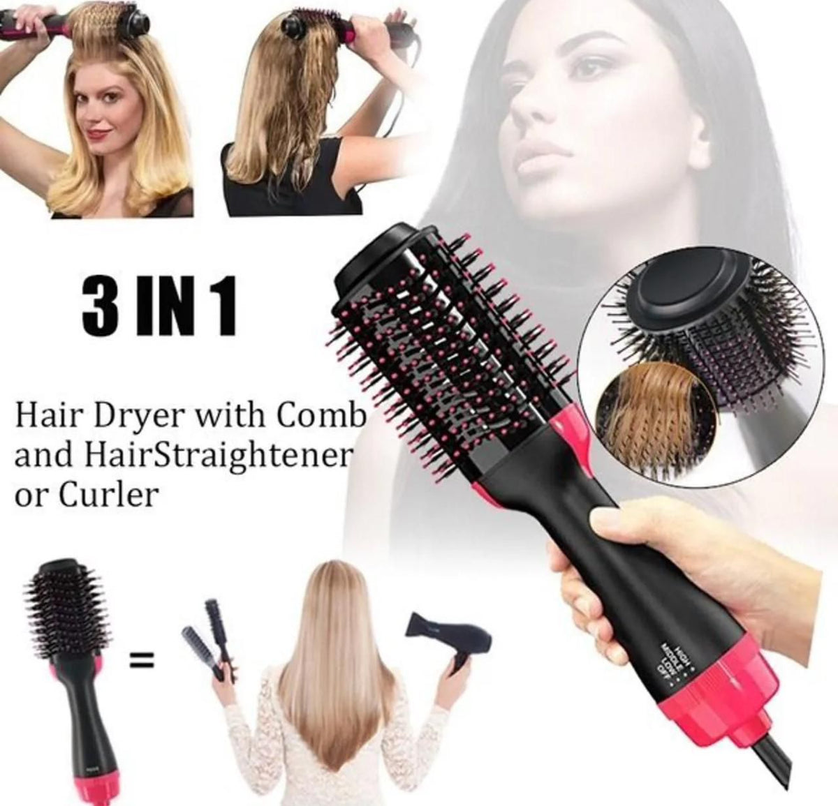 3-in-1 Hair Dryer Brush Straightener and Curler Comb main product view - ARISHBA Store