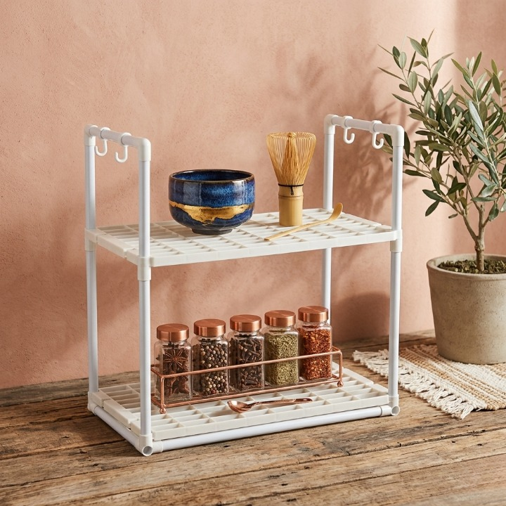 Durable carbon steel 2 tier microwave stand on kitchen counter