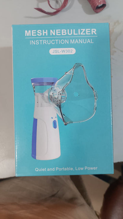 Mesh Nebulizer instruction manual with product image on a white background