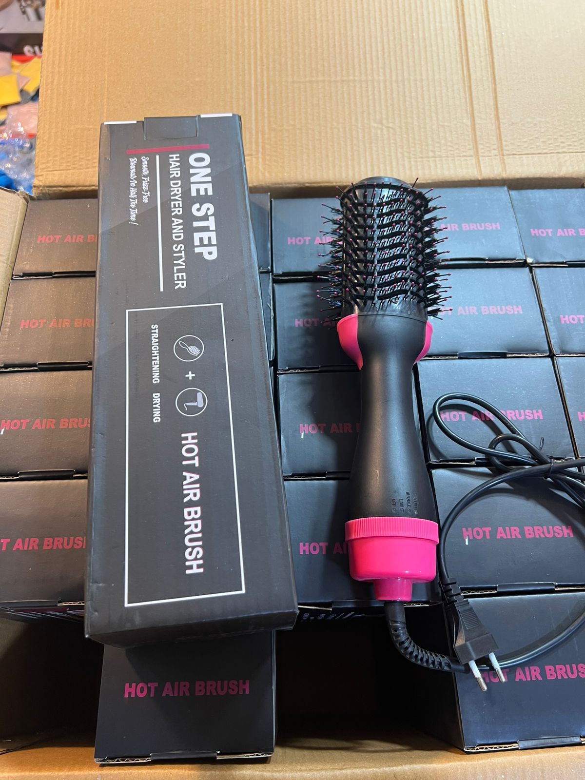Real product packaging and 3-in-1 Hot Air Brush unit unboxing view