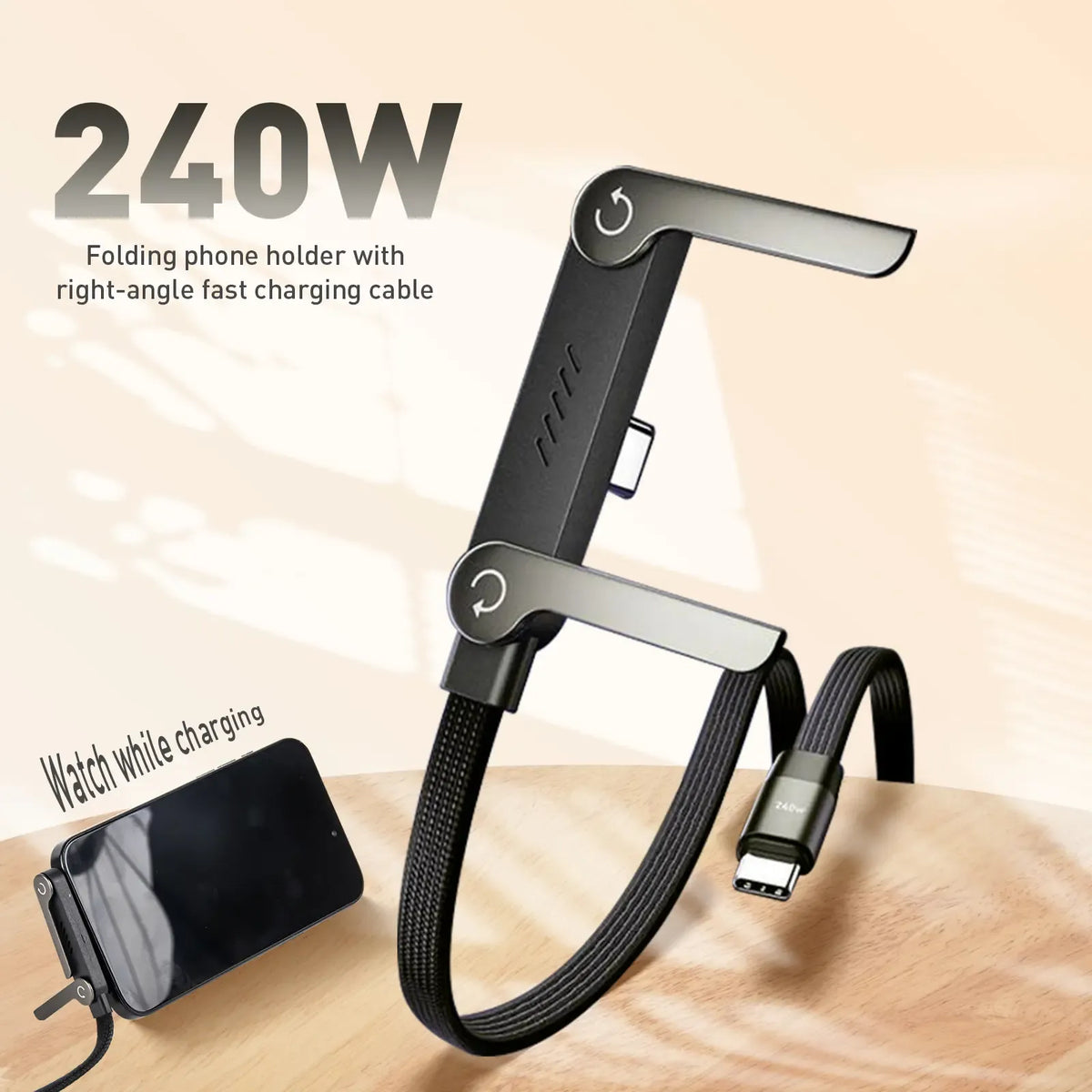 Durable 240W USB-C cable supporting ultra fast laptop and mobile charging