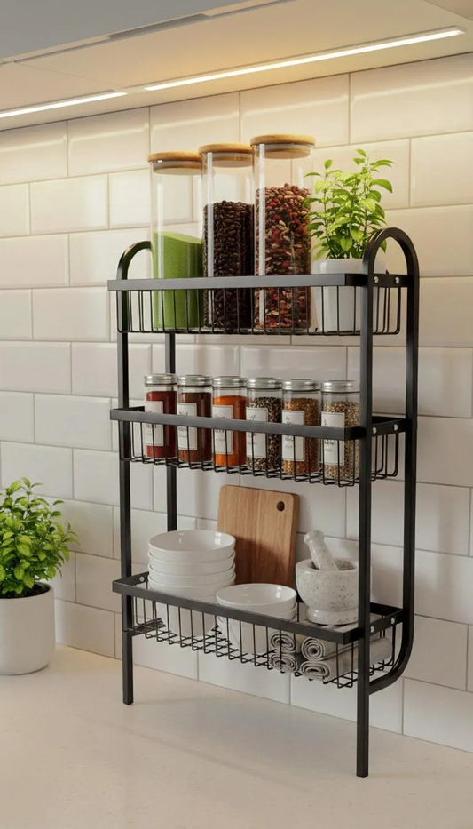 3-Tier Wall Mounted Stainless Steel Spice Rack in Black Finish ARISHBA Store