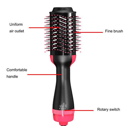 Product parts breakdown diagram showing airflow vents, oval brush and temperature switch