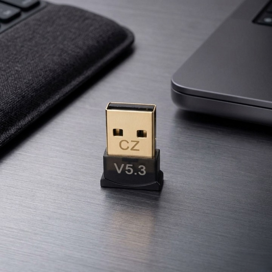 USB adapter with 'CZ' and 'V5.3' on a metallic surface
