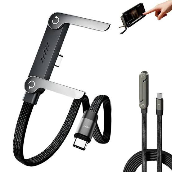 Multi-device charging cable with USB-C connector on a white background