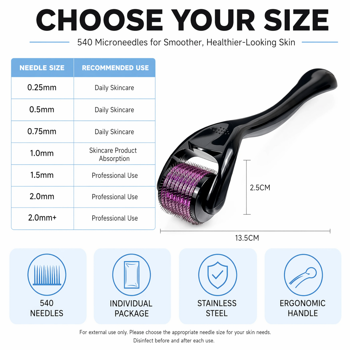 derma roller needle size guide 0.5mm choosing your size chart