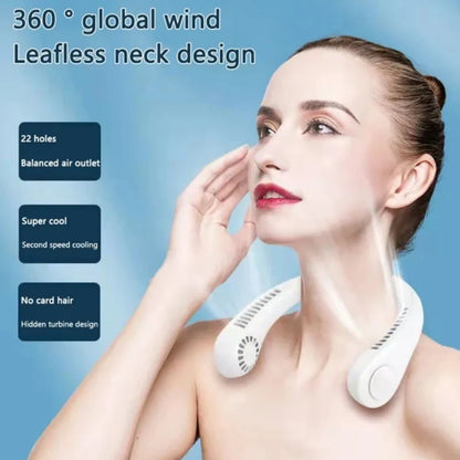 Portable Bladeless Neck Cooler – Hands-Free 360° Airflow USB