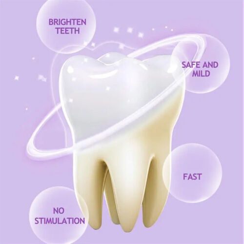Illustration of a tooth with text on a purple background